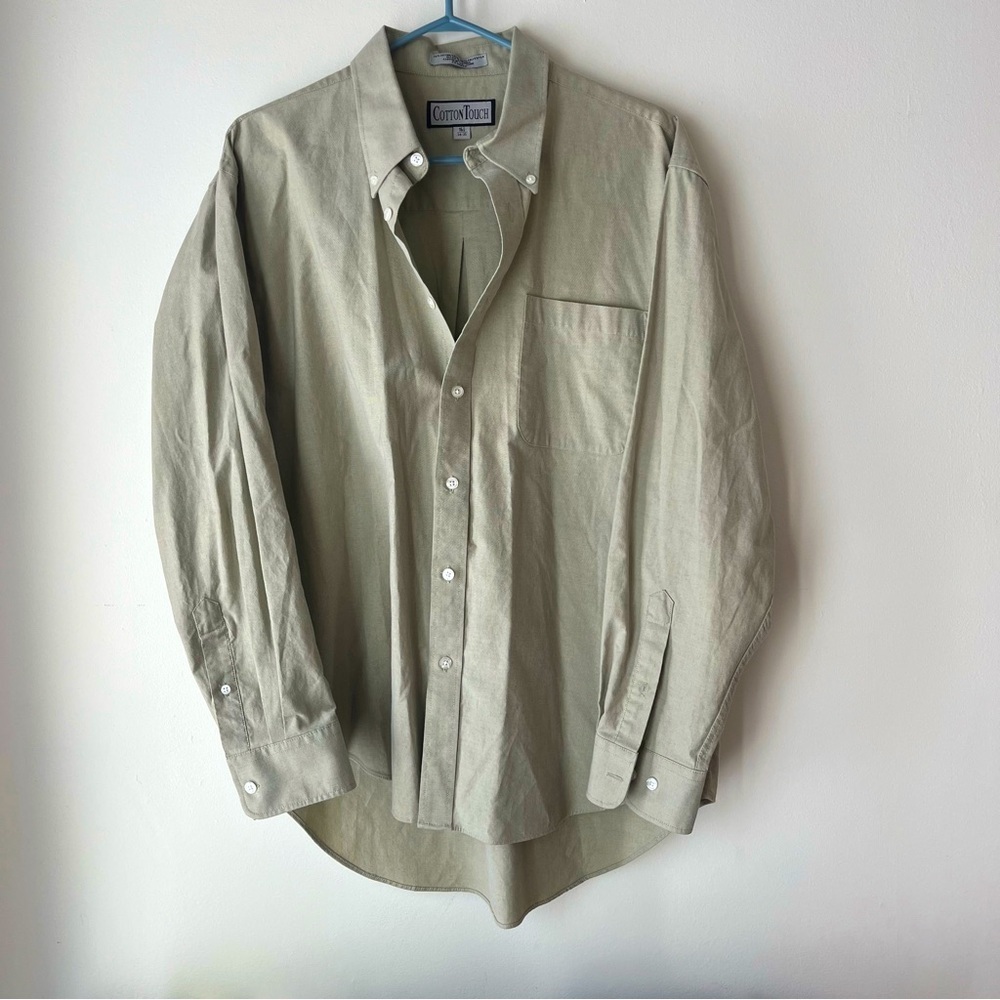 CottonTouch Men’s Button-Down Shirt 16.5 34/35 – Beige Classic Fit Oxford Style